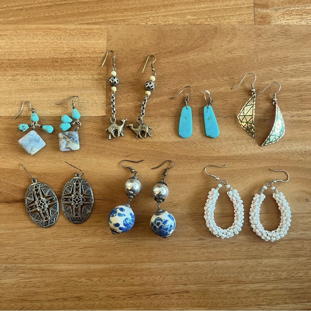 DONATED Dangling hook pierced earring bundle lot, travel souvenirs India Croatia